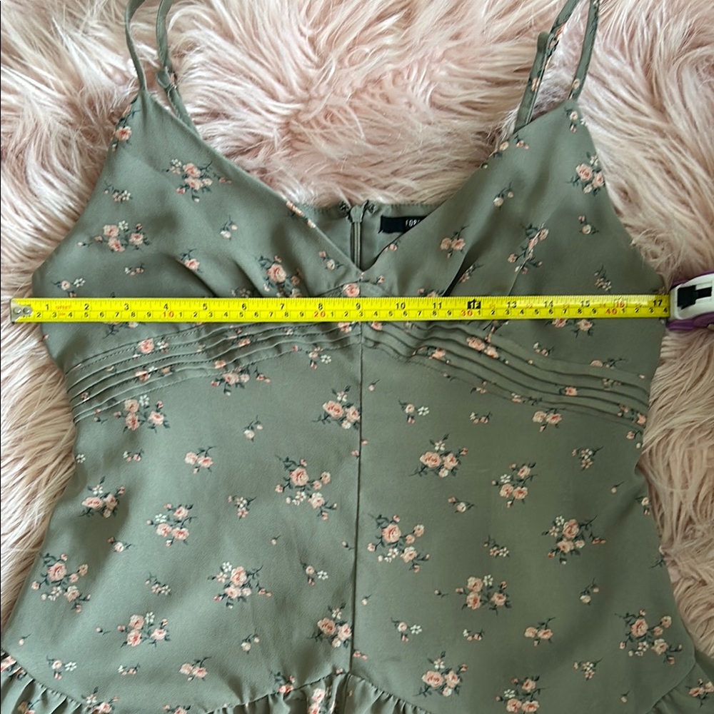 olive green and pink floral romper with ruffle hem - Picture 6 of 11